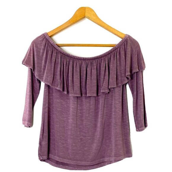 AEO American Eagle Womens size Small Off Shoulder 3/4 Sleeve Knit Top Lavender - Picture 4 of 9